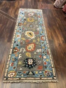 Fun Colors Hand Knotted Oushak Geometric Area Rug Carpet Runner 2’8”x7’11”,#72 - Picture 1 of 12