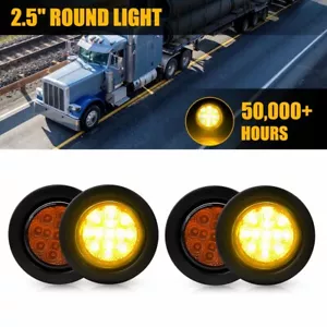 2.5inch 4x Amber Round LED Trailer Truck Tail Stop Turn Brake Light+Grommet Kit - Picture 1 of 9
