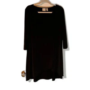 Chico's Minimalist Business Casual Black Shift Front Slit Dress 3/4 Sleeves 2(L) - Picture 1 of 5