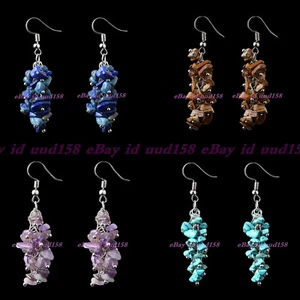 Pendientes de gancho de plata colgantes de uva con cuentas de grava de piedras preciosas multicolores naturales - Imagen 1 de 14