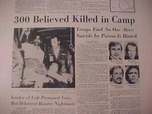 VINTAGE NEWSPAPER HEADLINE ~JIM JONES~ MASS SUICIDE MURDER JONESTOWN CULT 1978