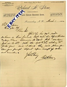 1902 LETTERHEAD Trumansburg New York RICHARD H STONE English Berkshire Swine PIG - Picture 1 of 1
