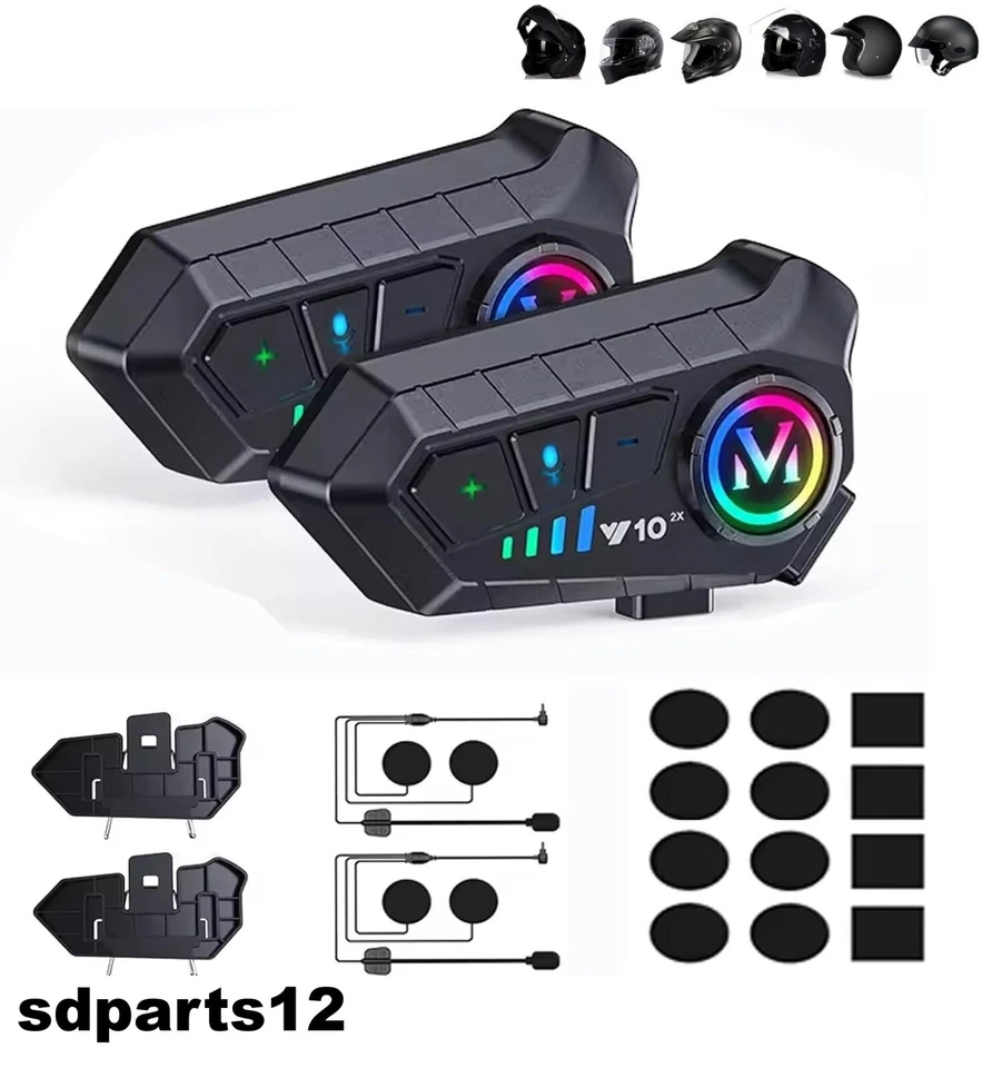 Coppia Cuffia Auricolare Interfono Bluetooth 5.3 Headset Per Casco Moto - Immagine 1 di 4