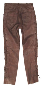 Lace-Up Leather Jeans/Leather Pants IN Schoko- Braun From Smooth Approx. - Picture 1 of 4