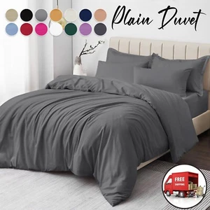 Plain Duvet Cover Luxury Reversible Quilt Cover Bedding Set Single Double King - Picture 1 of 51