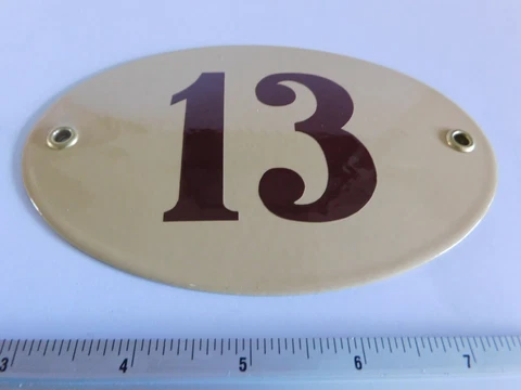 Old Vintage Art Nouveau Enamel Porcelain House Door Number Street Sign Plaque 13 Cover