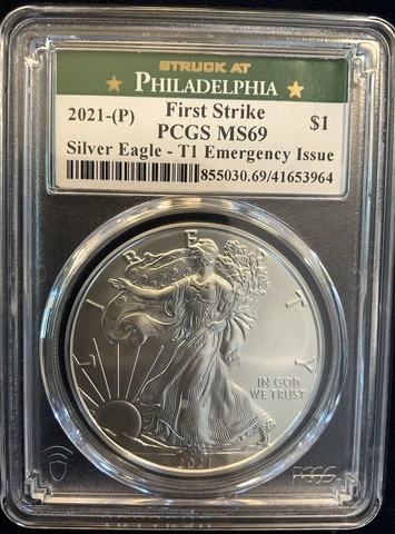 🔥 🔥 2021-P $1 American Silver Eagle Type 1 Emergency Issue PCGS MS69🔥 🔥 Cover