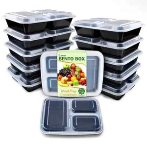 Meal Prep Containers with Lids Bento Box 32oz 3 Compartment Lunch Box 10-PACK - Picture 1 of 6