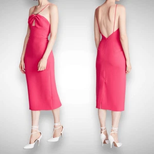 Halston Heritage Adrina Stretch Crepe Cocktail Magenta Midi Dress Size 12 Pink - Picture 1 of 11