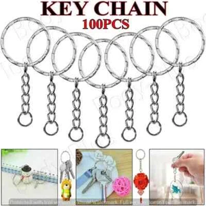 100 Pcs Silver Keyring Blanks Tone Key Chains Open Split Jump Ring 4 Link Tags - Picture 1 of 8