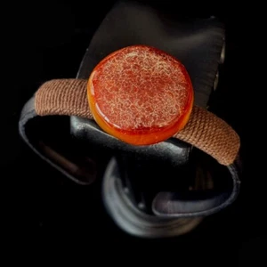 Thick Round Natural Baltic Amber Cuff Bracelet, Leather Bangle Size adjustable - Picture 1 of 7