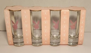 Vintage Playboy Bunny Tall Shooter Shot Glasses Set Of 4 Pink Playboy Bunny Logo - Picture 1 of 4