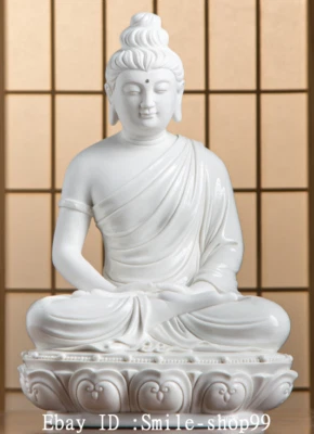 Estatua de Buda Shakyamuni Sakyamuni Amitabha de porcelana blanca de 12,2" antigua China Dehua Foto 1 de 4