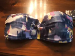 DKNY Swim Bikini Top Large Blue Tye Die Bandeau Twist NWT $78 Removable Strap L - Picture 1 of 11