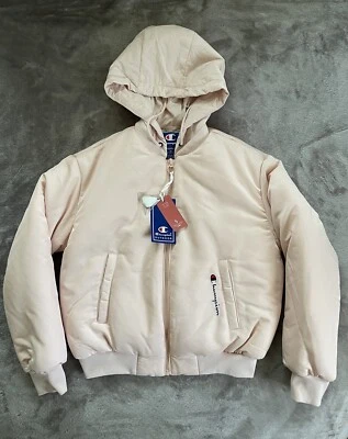 Chaqueta acolchada Champion para mujer al aire libre con capucha rosa beige jaspeado M Techfill invierno Foto 1 de 4