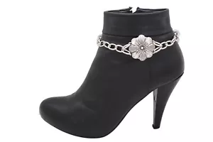 Women Silver Chain Boot Bracelet Anklet Shoe Flower Charm Bling Fashion Jewelry - Picture 1 of 12