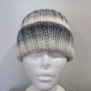 Women's and mens handmade knit Hat. New hat. XL Size. Grey and white color . - Picture 1 of 3