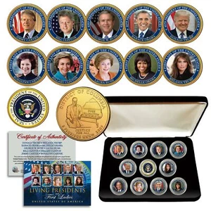 LIVING PRESIDENTS and FIRST LADIES D.C. Quarters 24K vergoldet 11-Münzen-Set BOX - Bild 1 von 1
