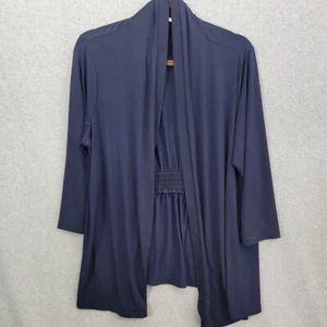 Susan Graver Top Womens Extra Large Blue Tunic Open Front Long Sleeve Basic XL - Picture 1 of 8