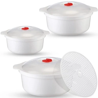 BOKON 3 Pieces Microwave Bowls with Lids Assorted Sizes Soup Bowl with Lid and Steam R