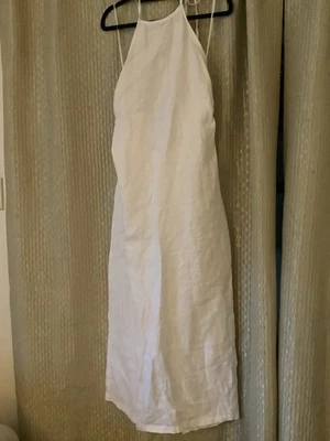 White Linen Halter Neck Tie Back Summer Sun Dress 8/10 - image 1 of 4