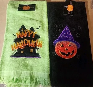 Vintage Lotto asciugamano punta dita ospite mano Halloween ricamato Kmart nuovo con etichette - Foto 1 di 6