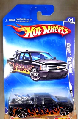 2009 Hot Wheels #117 Heat Fleet 1/10 CHEVY SILVERADO Preto com Raios Cromados OH5 - Imagem 1 de 4