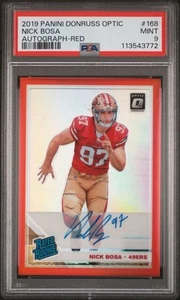 2019 Panini Donruss Optic Nick Bosa (RC) Red /15 Rated Rookie Auto 49ers PSA 9 - Picture 1 of 2