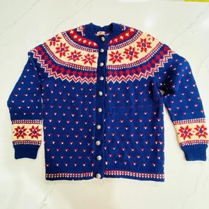 Suéter Vintage Lanz Salzburg Mujer Grande Tejido Azul Fair Isle Cárdigan Austria - Imagen 1 de 7