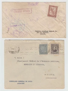 PARAGUAY 1936-37 FOUR COVERS WITH 1st EXPERIMENTAL FLIGHT TO URUGUAY, RAILROAD+ - Picture 1 of 4