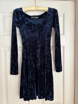 Vestido estilo patinador azul marino terciopelo aplastado vintage años 90 Betsey Johnson Foto 1 de 4