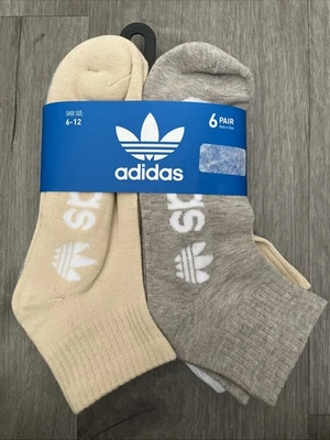 Adidas Hombre 6 Pares Cuarto Calcetines Beige/Avena/Blanco/Gris Nuevo Con Etiquetas Foto 1 de 2