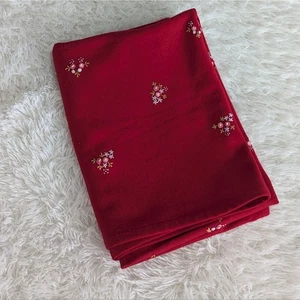 Pine Cone Hill Linens Wool Blend 50" X 70" Blanket Red With Embroidered Flowers - Picture 1 of 10