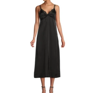 Abito midi slip Lea & Viola in raso nero - Taglia S - Nuovo con etichetta - Foto 1 di 7