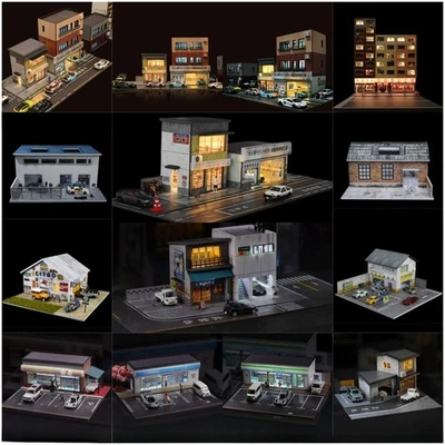 Diorama 1/64 Coche Garaje Modelo Luces LED Ciudad Tienda Aparcamiento Edificio Escena Modelo Foto 1 de 4