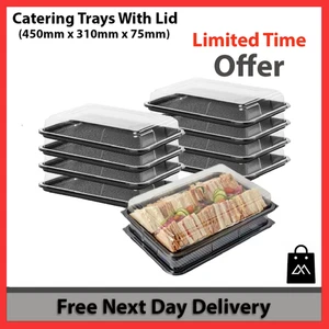 Large Black Catering Tray with Lid Reusable Tray Box  Serving Food Platter Party - Picture 1 of 9