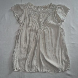 REBECCA TAYLOR bestickt Chiffon Top kokett romantisch Seide elfenbein GR. 10 Azteken - Bild 1 von 12