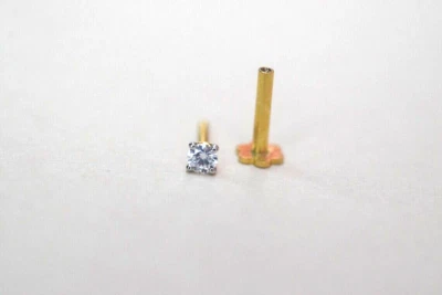 Real 0.03 Ct Diamond Nose Stud Screw Ring Piercing Pin 18 Gauge 14K Yellow Gold - Image 1 of 4