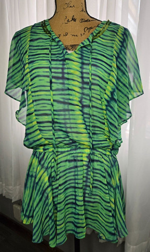 UNDERCOVER Abito donna taglia XS Victoria Secret blu e verde oversize in chiffon trasparente