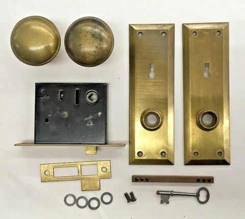 Vintage Lock Set Dull Brass Cover