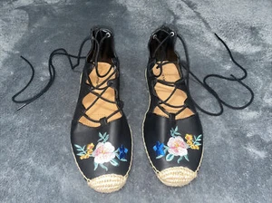 Comfort View Strappy Lace Up Black Floral Sandals Vanessa 05059 Size 7 1/2 Boho - Bild 1 von 13