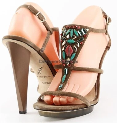 $495 B BRIAN ATWOOD DONOSA 天然麂皮绒珠宝设计师凉鞋高跟鞋 10  — 第 1/4 张图片