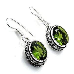 Unique Peridot Handmade Gemstone 925 Starling Silver Jewelry Earring Sz 1" - Picture 1 of 1