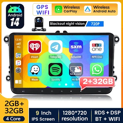 2DIN Android 14 Autoradio Carplay Für VW Golf 5 6 Touran Tiguan Passat POLO +Kam - Bild 1 von 4