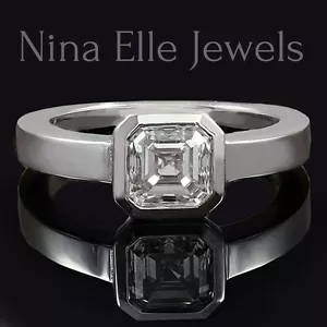 6.5mm Forever One Moissanite Asscher Cut Solitaire Engagement Ring - Picture 1 of 4