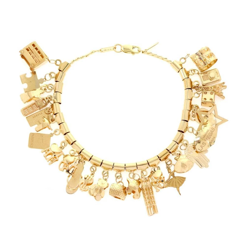 14k Yellow Gold Multi-Charms Chain Bracelet  LIQUIDATION! - Image 1 of 4