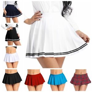 Women's High Waist Plaid Stretch Flared Pleated Skater Skirts Cosplay Costumes