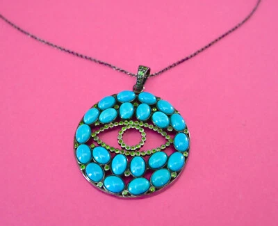 RAREZAS Carol Brodie Evil Eye Colgante Turquesa Cromo Diópsido Collar $330 Foto 1 de 4
