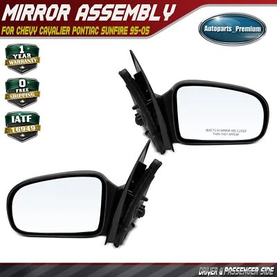 Pair Manual Mirror Smooth for Chevrolet Cavalier Pontiac Sunfire 1995-2005 Sedan - Image 1 of 4
