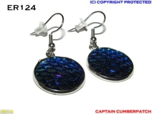 steampunk earrings blue fish dragonscale hypoallergenic stainless steel #ER124 - Picture 1 of 9
